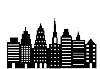 silhouette illustration of tall buildings, offices, hotels