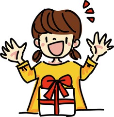 プレゼントをもらって喜ぶ女の子のイラスト