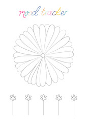 Vector illustration for printable with petals of flower on white background. Minimalist planner of mood tracker for bullet journal page, daily planner template, blank for notebook. A4 paper sheet.