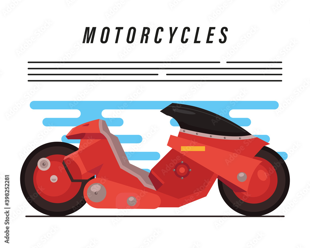 Wall mural motorbike futuristic style vehicle red color and lettering