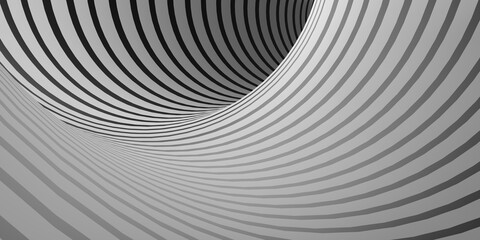 A view of black and white placed in a deep circle a spiral pattern in a pipe  A pipe with a deep vertical bottom. Perspective of geometric hypnosis flowing down below 3D illustration