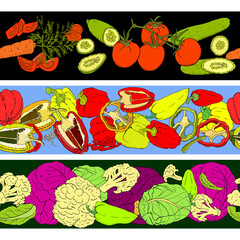 Set of seamless pattern brushes with different vegetables.