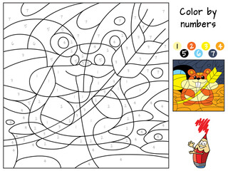 Hamster in a hole. Color by numbers. Coloring book. Educational puzzle game for children. Cartoon vector illustration