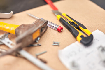 Fototapeta premium Handyman's miscellaneous tools for fixing furniture and various things.