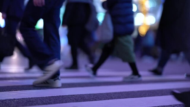 東京　渋谷スクランブル交差点　夜景　2020年12月