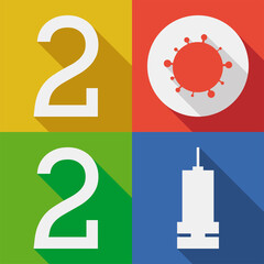 Colorful Design Announcing 2021 as the Year of COVID-19 Vaccination, Vector Illustration