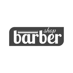 Grey emblem for barber shop, vector illustration.