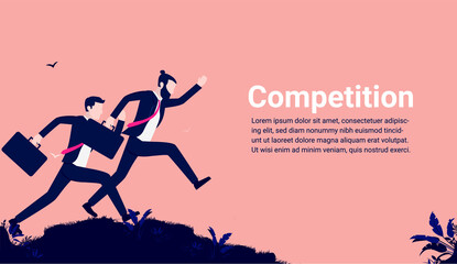 Obraz premium Business competition - Two businessmen racing and competing, with copy space for text. Vector illustration.