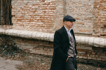 Portrait of a man in retro style. Peaky blinders. Vintage