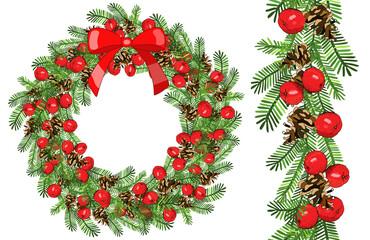 Vector festive wreath isolated on white background.