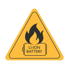 Lithium Ion battery caution sign. Flat style. Isolated.