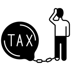 Tax burden Vector Glyph Icon Design, Compulsory Financial charges and Taxation Symbol on White Background, Levy Sign, Bad Debt, Businessman is being chained with Taxes Concept,