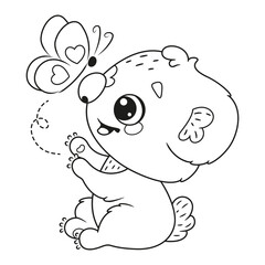 Cute koala with butterfly coloring page © platinka