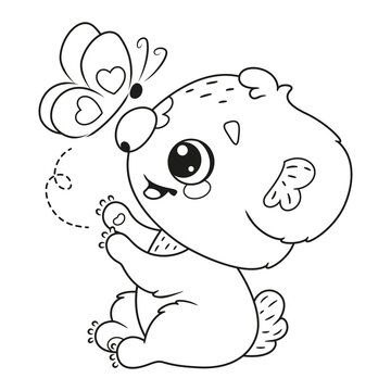 Cute koala with butterfly coloring page