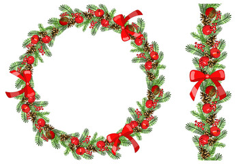 Vector festive wreath isolated on white background. Hand drawing illustration.