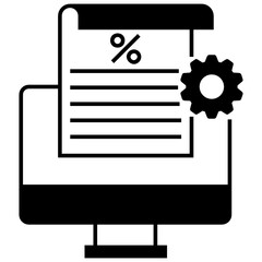 Taxes Management Concept, pay tax online Vector glyph Icon Design, Compulsory Financial charges and Taxation Symbol on White Background, Levy Sign, Display Screen, Cogwheel and Report Design