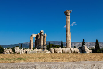 Columns of the Temple of Olympian Zeus. Remains of the ancient temple of Olympian Zeus.