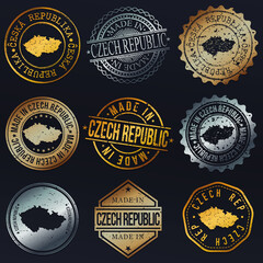 Quality Czechia Metal Stamps. Gold Made In Product Seal. National Logo Icon. Symbol Design Insignia Country.