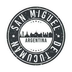 San Miguel de Tucumán, Tucumán, Argentina Skyline Stamp. Round Postmark Icon City Design. Vector Landmark Travel Badge.