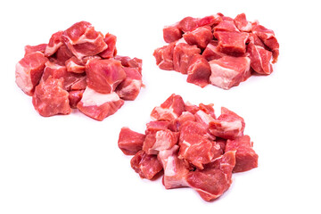Fresh raw pork pieces isolated.