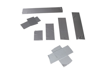 Silver scotch tape pieces isolated on white background.