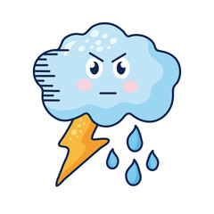 cloud with rays and rain kawaii weather comic character