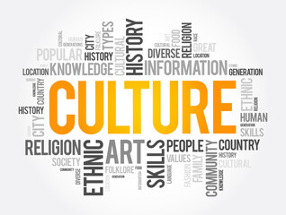 Culture word cloud collage , social concept background