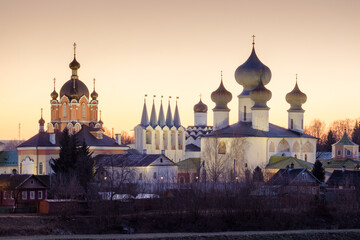 Tikhvin assumtion monastery. Russian Orthodox monastery founded in 1560. Evening beautiful...