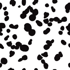 Animal seamless pattern, dalmatian skin vector background, black chaotic spots, with brush texture
