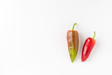 Fresh red pepper on white background. Top view