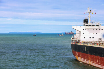 Navigation bridge deck and communication of cargo ship moored in shipyard © TawanSaklay