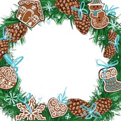 drawing of a Christmas tree decorated wreath for decor and decoration with a place for text Christmas illustration 