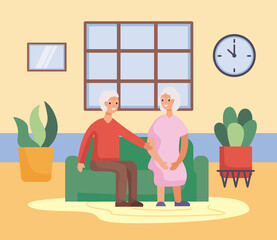 active seniors couple in the livingroom