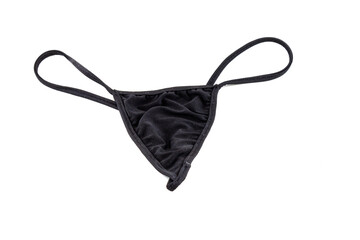 Pair of womens black g-string underwear isolated on a white background. 
