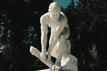 Obraz premium Copy of the Greek statue of the Discobolus, attributed to Myron of Eleutherae, 5th century BC - Athens, Greece, March 3 2020.