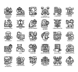Fototapeta premium Set of cyber robbery thin line and pixel perfect icons for any web and app project.