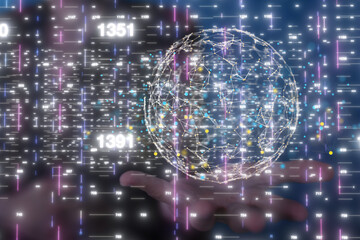 Abstract network of physical devices on the Internet using a network connection with statistics numbers 3d illustration