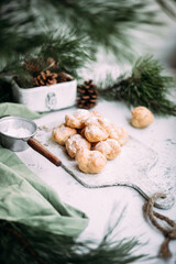 Profiteroles with custard on the table. New Year's dessert