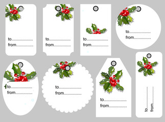 Set of Christmas and New Year tags. Blank and as a gift for a present. Paper festive labels. Flat design. Vector seasonal badge design.