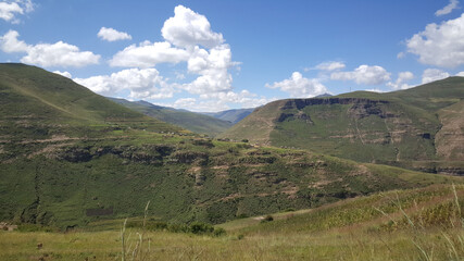 Mountain range scenery around Rakotoane in Lesotho