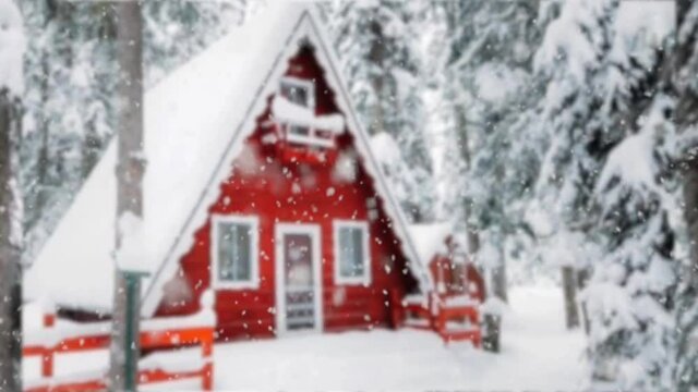 christmas beautiful winter house snowflakes falling against house on winter landscape footage 2021