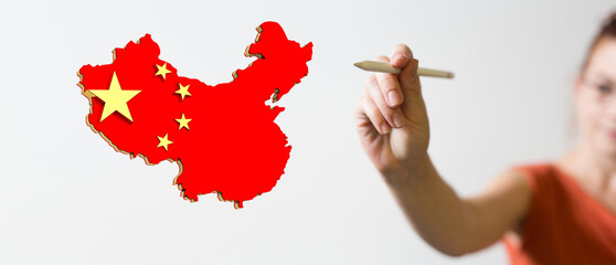 Map Of China In National Flag Colors.