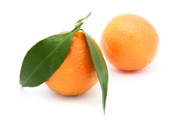 One fresh tangerine or orange fruit isolated on white background with clipping path