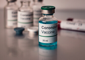  coronavirus covid-19 vaccine in vaccine bottle, doctor in the laboratory with a biological tube for analysis and sampling of Covid-19 infectious ,covid concept