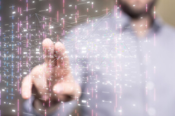 Abstract network of physical devices on the Internet using a network connection with statistics numbers 3d illustration
