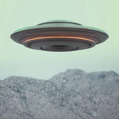 Zelfklevend Fotobehang UFO niet-geïdentificeerd vliegend object uitknippad inbegrepen © ktsdesign