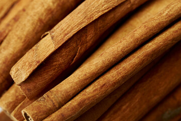 Cinnamon close up on a white background
