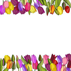 Flower template with tulips for design of invitations, cards, gift boxes.