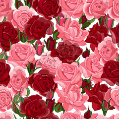 Flowers seamless pattern. Vector hand drawn illustration of roses. For textiles, wallpaper, fabric, gift boxes, greeting card and invitations