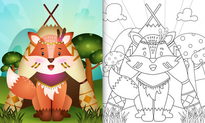 coloring book for kids with a cute tribal boho fox character illustration